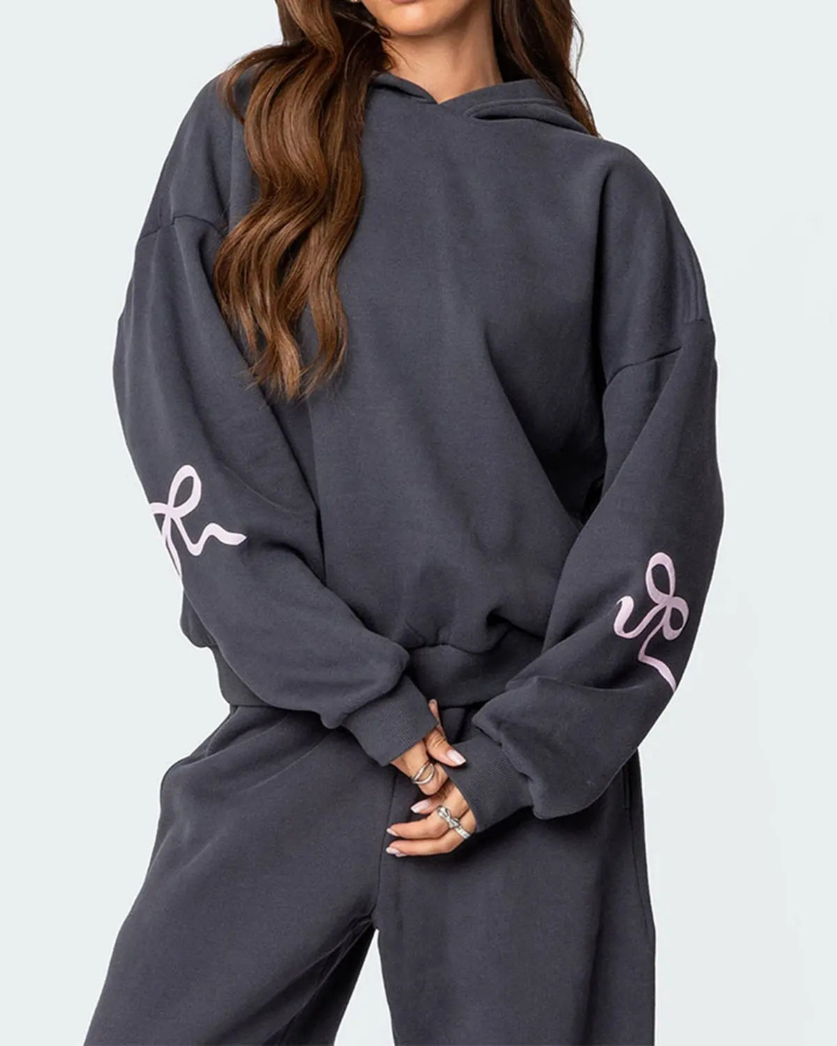 Women's Bow Detail Hoodie Sweat Set (Buy 2 Free Shipping) mysite