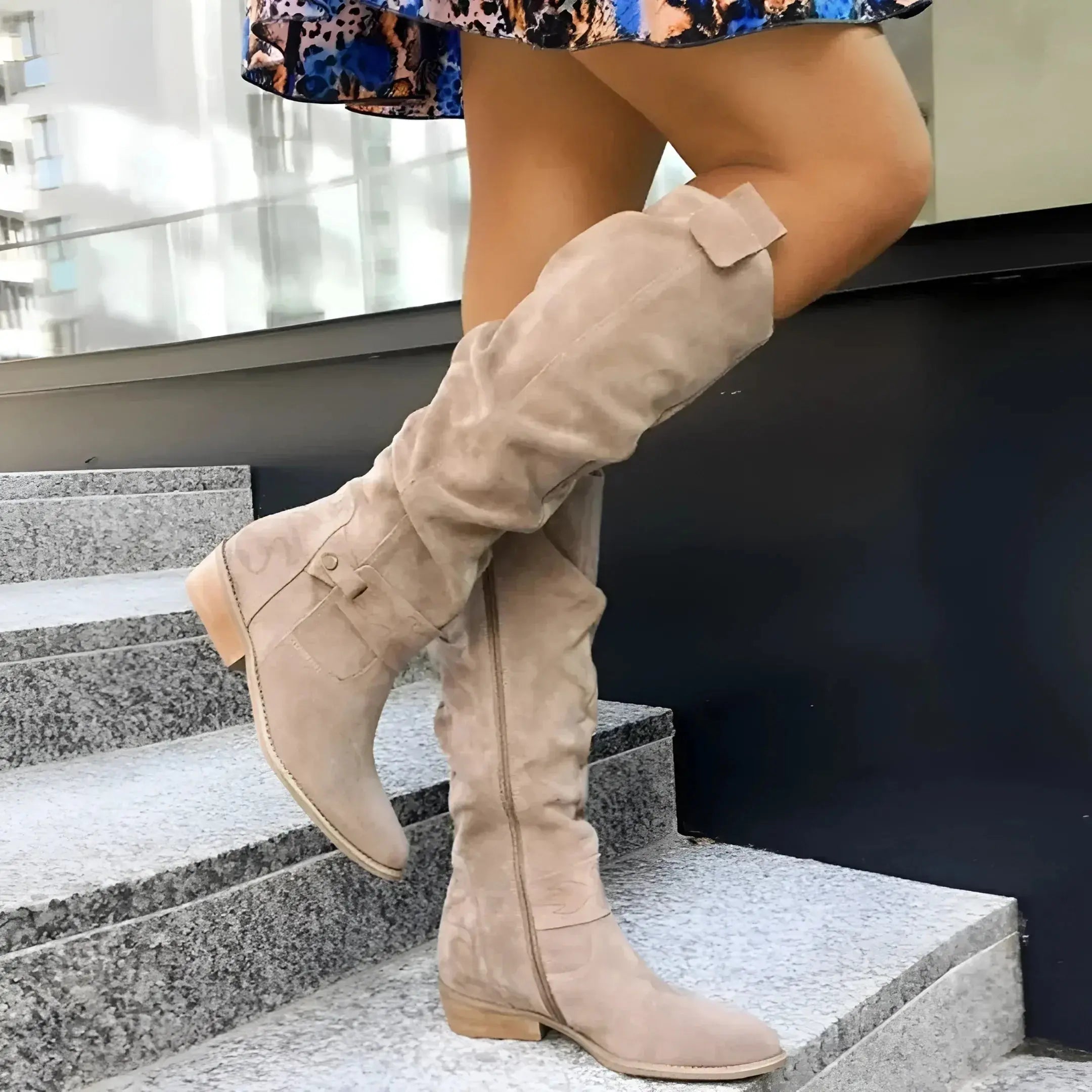 Winter High Calf Suede Low Heel Boots FOUR RIVAGE