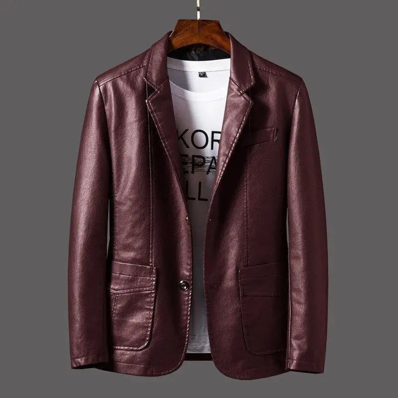 Men's Single Breasted Leather Blazer Jacket, Classic Style FOUR RIVAGE