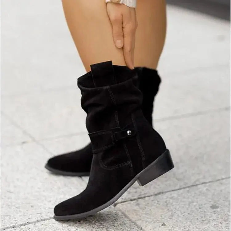 Suede Ankle Boots, Low Heel, Zip Closure, Casual Comfort FOUR RIVAGE