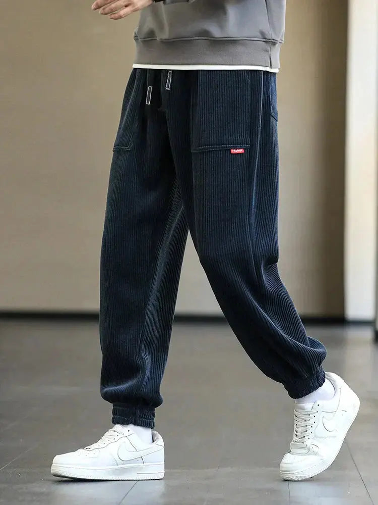 Men Winter Corduroy Sweatpants - Ankle Length, Loose Jogger Style FOUR RIVAGE