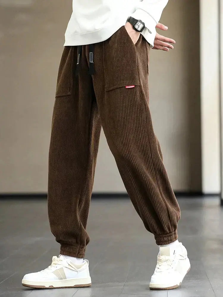 Men Winter Corduroy Sweatpants - Ankle Length, Loose Jogger Style FOUR RIVAGE