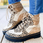 Color Contrast Leopard Print Chunky Heel Boots FOUR RIVAGE