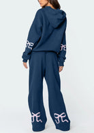 Women's Bow Detail Hoodie Sweat Set (Buy 2 Free Shipping) mysite