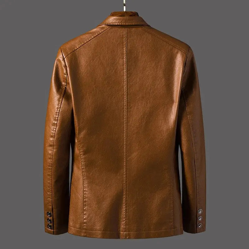 Men's Single Breasted Leather Blazer Jacket, Classic Style FOUR RIVAGE