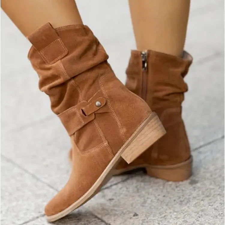 Suede Ankle Boots, Low Heel, Zip Closure, Casual Comfort FOUR RIVAGE