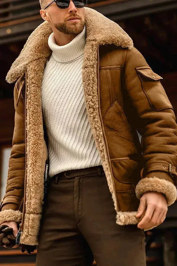 Winter Men Shearling Leather Jacket - Teddy Classic Style FOUR RIVAGE