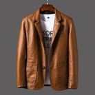 Men's Single Breasted Leather Blazer Jacket, Classic Style FOUR RIVAGE