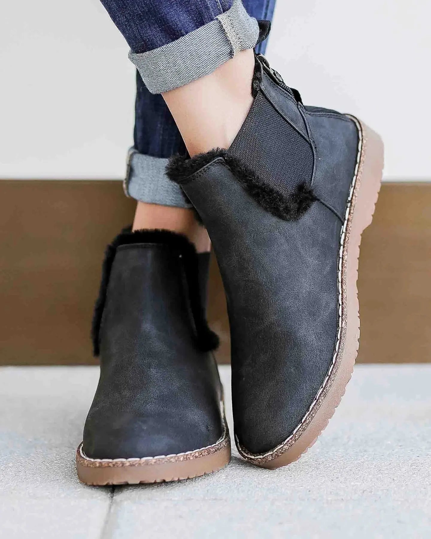 Fleece Lining Ankle Chelsea Boots - Back Zipper, Plush Sole FOUR RIVAGE