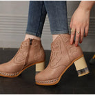 Embroidered Thick Heel Vintage Ankle Boots FOUR RIVAGE