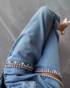 Blue Distressed Jeans, Rhinestone Embellishment FOUR RIVAGE