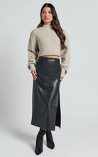 Split High Waist PU Leather Skirt FOUR RIVAGE