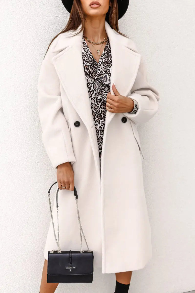 Elegant Double Breasted Long Coat FOUR RIVAGE