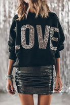 Black Batwing Sleeve Sweatshirt - Sequin LOVE Design FOUR RIVAGE