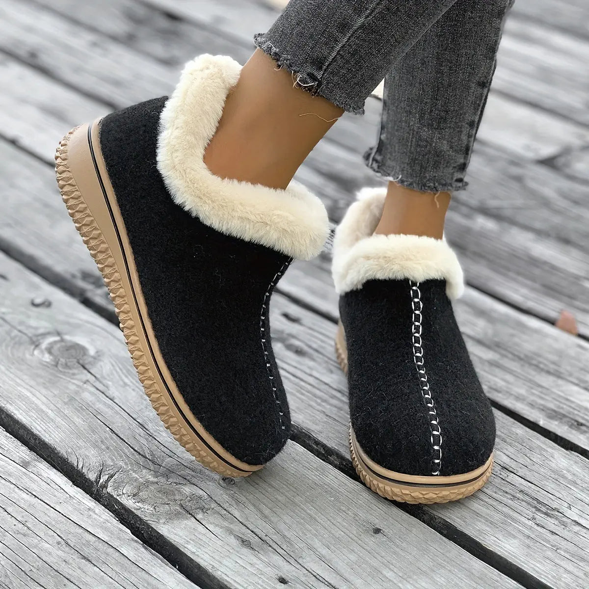 Low Heel Faux Fur Lined Slip-On Platform Snow Boots FOUR RIVAGE