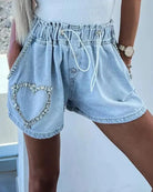 Rhinestone Heart Shorts Gusaino