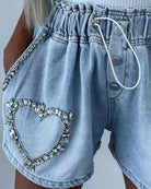 Rhinestone Heart Shorts Gusaino