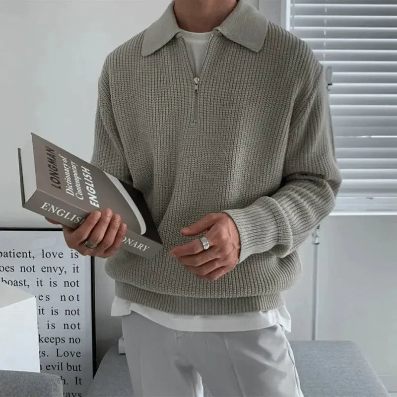 Knitted Half-Zip Sweater - Loose Fit, Collared Jumper Knitwear FOUR RIVAGE